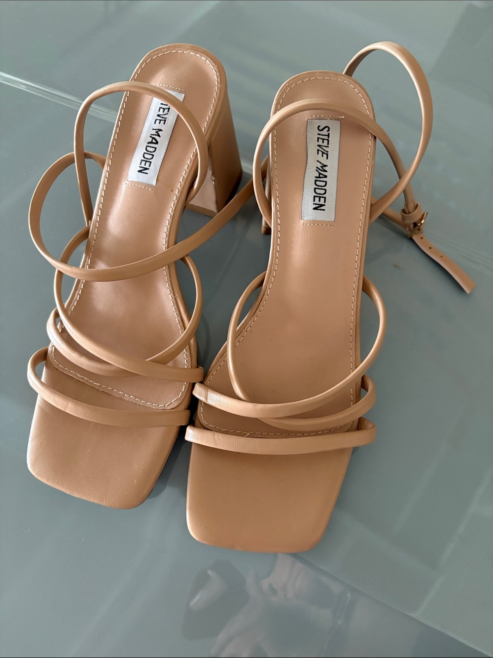 Steve Madden Tan Strappy Block Heel Sandals 7
